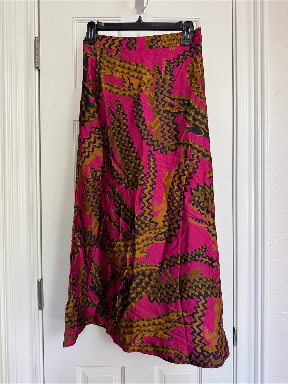 FARM Rio Fuchsia Abstract Print Maxi Skirt with Mustard Alligator Pattern